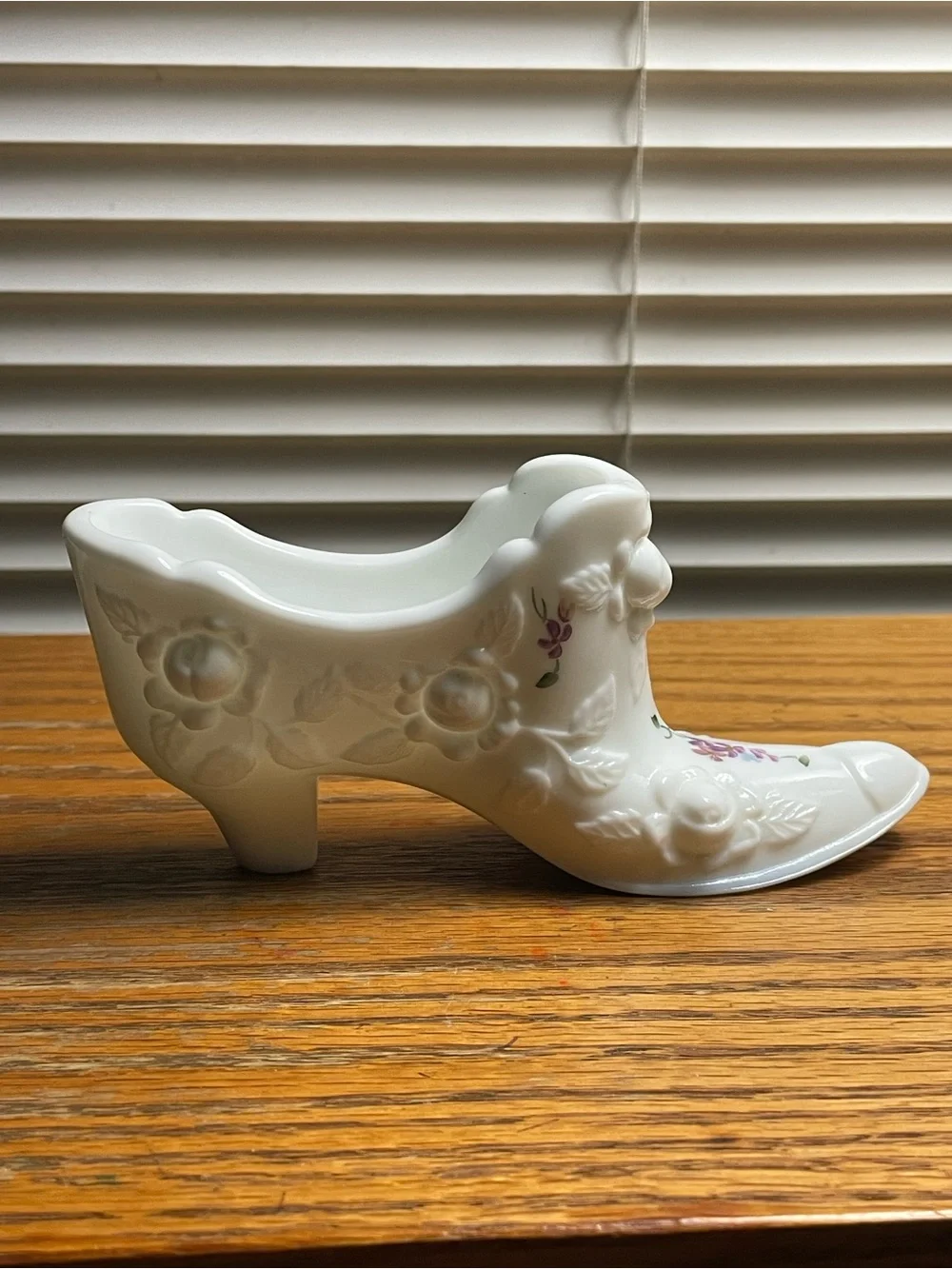 Fenton White Milk Glass S. Hopkins Victorian Shoe Slipper Hand Painted & Signed